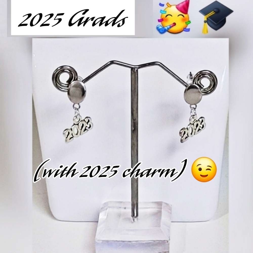 2026 GRATUATE GRAD SILVER Stainless Steel POST EARRINGS gift 🎁 Handmade